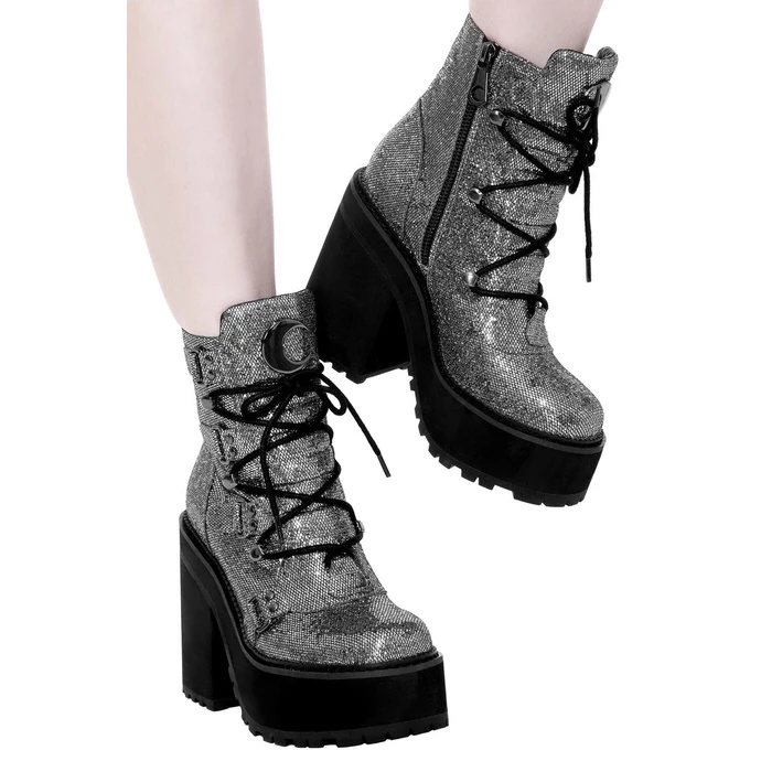 Women's Boots KILLSTAR - Broom Rider Boots - SILVER GLITTER 2 Women's Boots KILLSTAR - Broom Rider Boots - SILVER GLITTER - Image 2