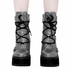 Women's Boots KILLSTAR - Broom Rider Boots - SILVER GLITTER 8 Women's Boots KILLSTAR - Broom Rider Boots - SILVER GLITTER -women Shoes Shop broom rider boots silver glitter002