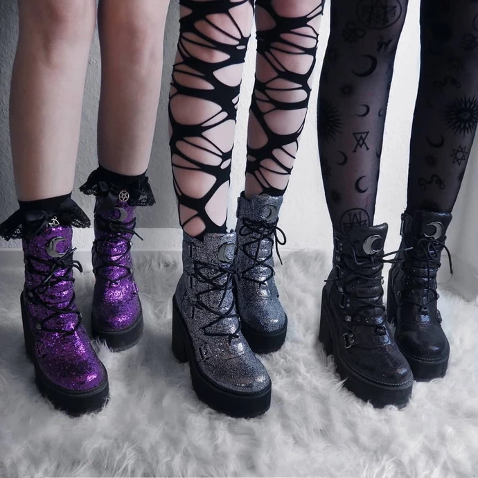 Women's Boots KILLSTAR - Broom Rider Boots - SILVER GLITTER 5 Women's Boots KILLSTAR - Broom Rider Boots - SILVER GLITTER - Image 5