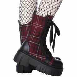 Shoes KILLSTAR - Kick The Bucket Boots - BLOOD TARTAN -women Shoes Shop kick the bucket boots blood tartan002